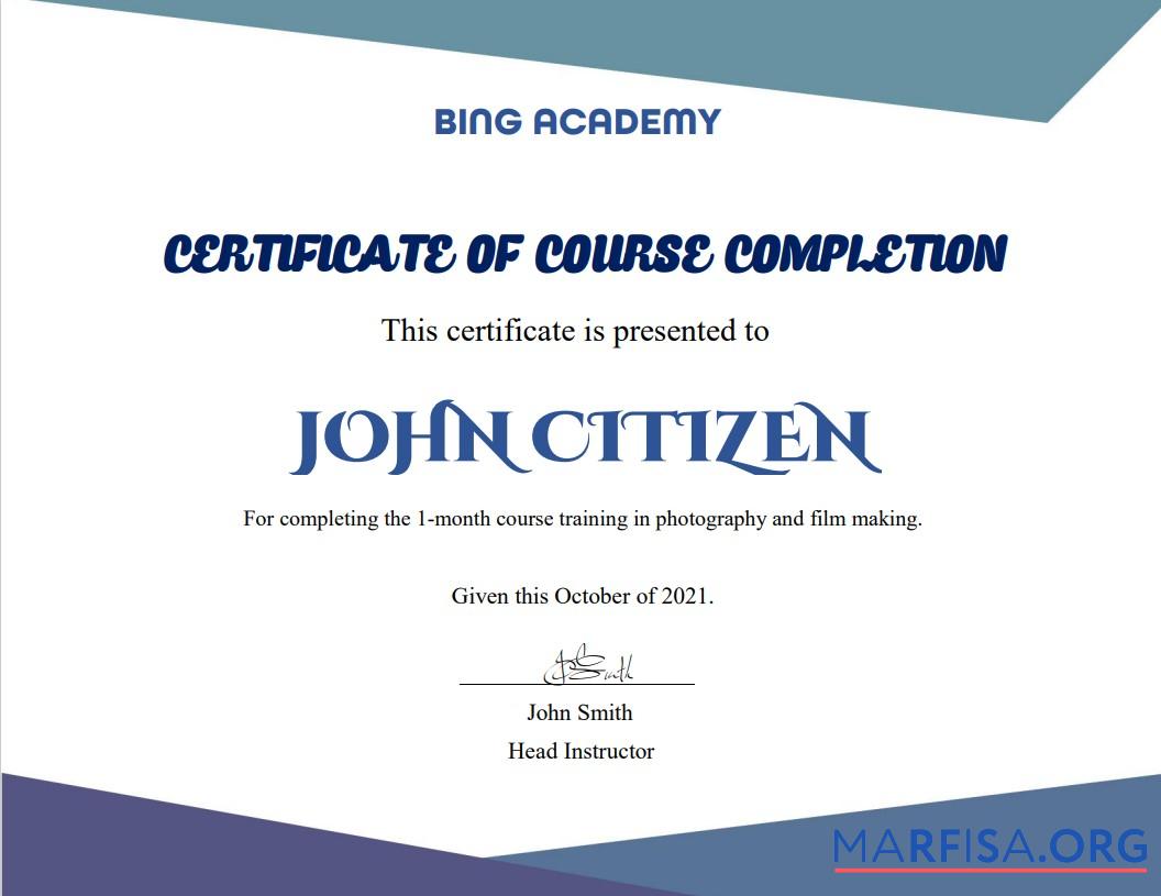 Blank USA Course Completion certificate template in Word and PDF format